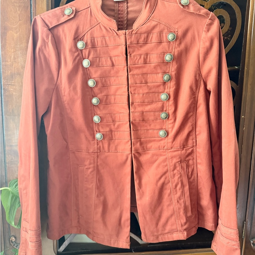 Chico's Coral Utility Jacket with brass Buttons